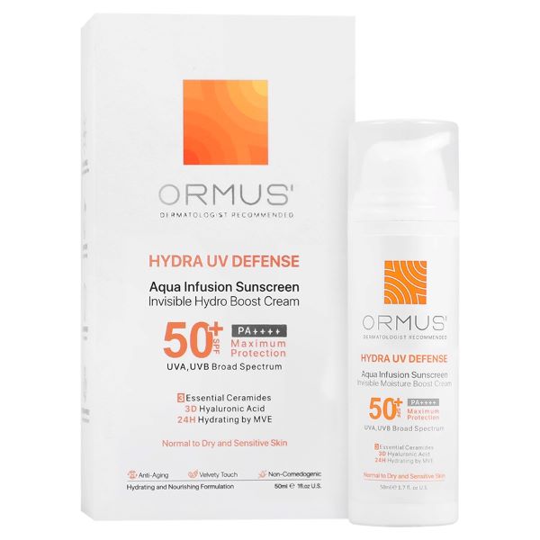 کرم ضد آفتاب آبرسان SPF50 پوست نرمال تا خشک و حساس اورموس 150 میلی لیتر
